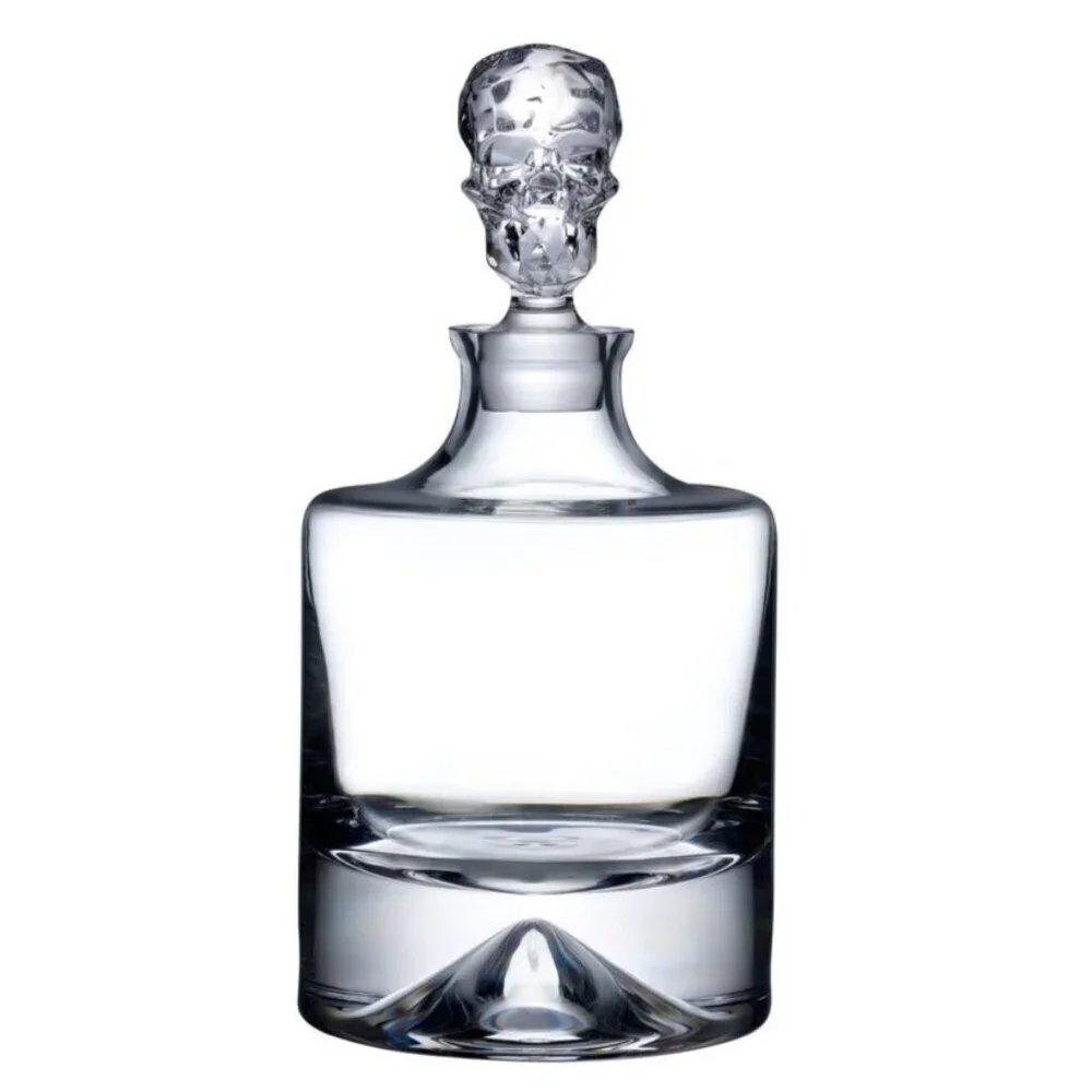 NWOB Nude Shade Whisky Decanter Skull Shaped Stopper Lead Free Crystal 42oz